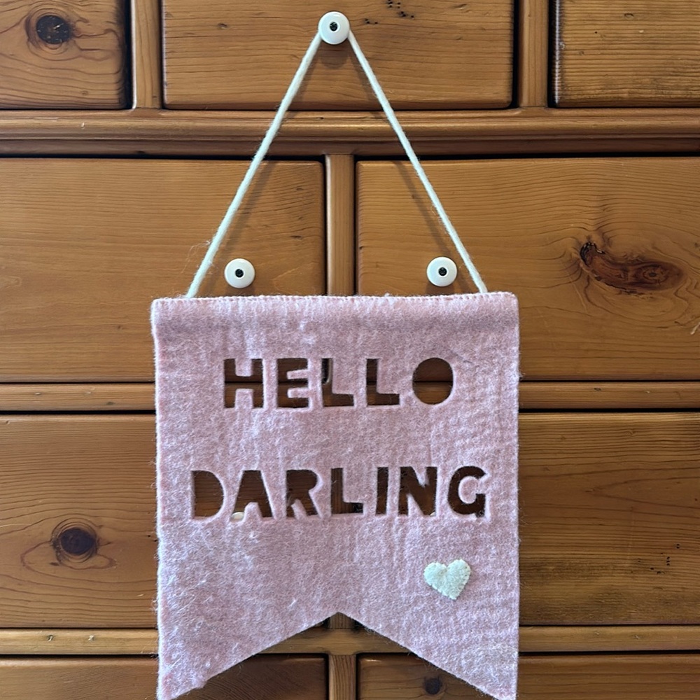Pottery Barn Kids “Hello Darling” Wool Hanging Pendant pink